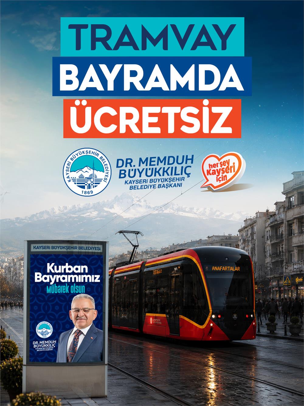 Kayseri'de tramvaylar 4 gün ücretsiz olacak